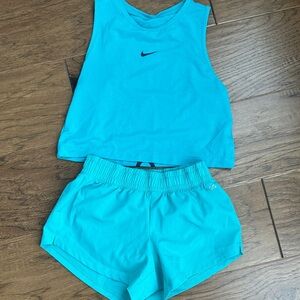 Nike / DSG girls SZ S/XS Aqua Blue and Navy top with DSG shorts Athletic Set